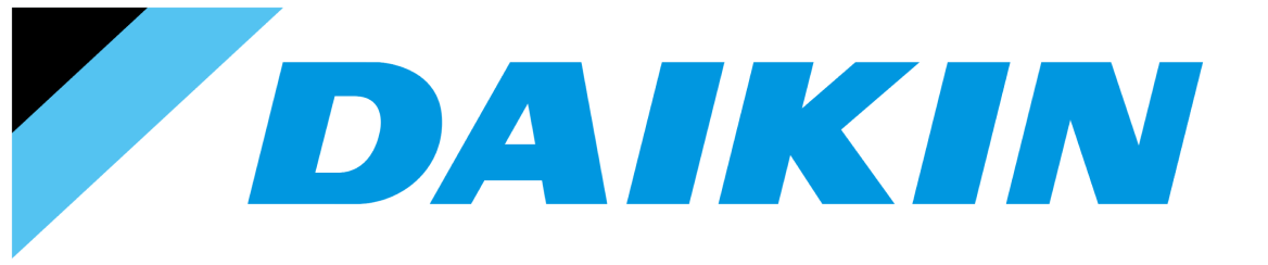 Daikin logo in blue with a light blue triangle on a white background