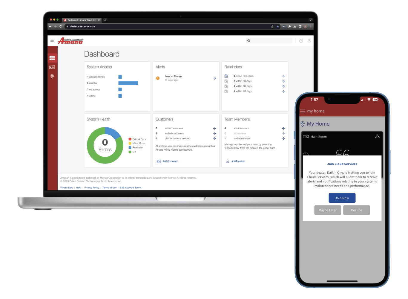 Laptop and smartphone displaying a business dashboard and mobile login screen