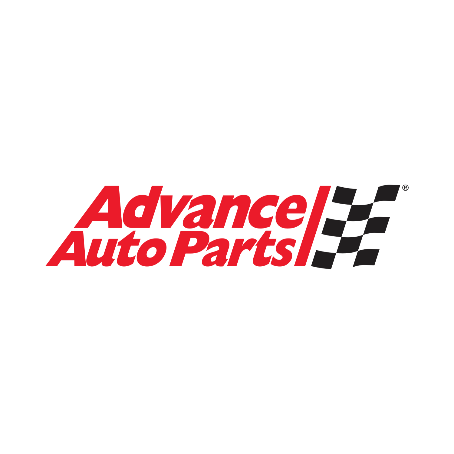 Advance Auto Parts logo in red with a black checkered flag on a white background