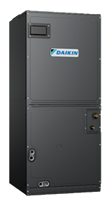 Gray Daikin HVAC air handler cabinet with front access panels and logo