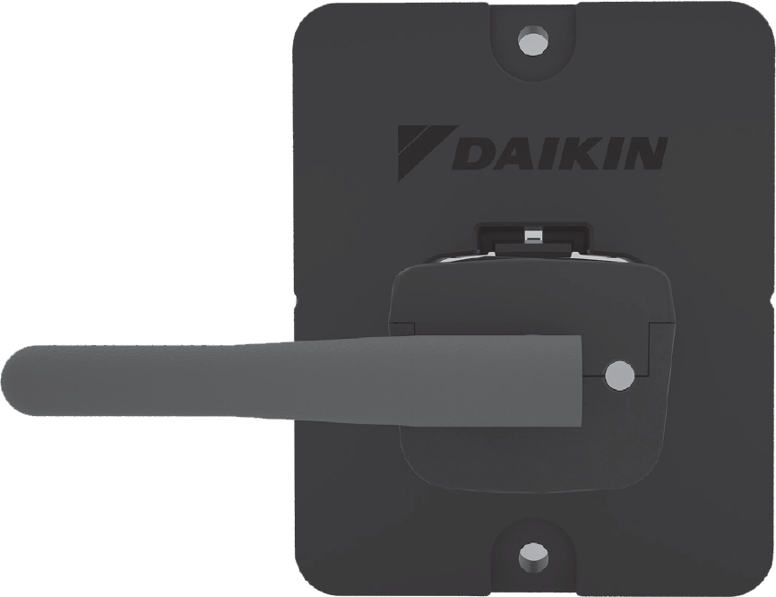 Dark gray Daikin door handle lock on rectangular plate