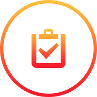 Orange-red checklist icon inside a circular border