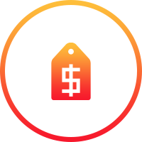 Orange price tag with white dollar sign inside a red-to-orange gradient circle