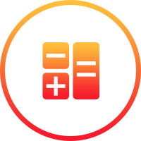 Orange and red calculator icon inside a circular border
