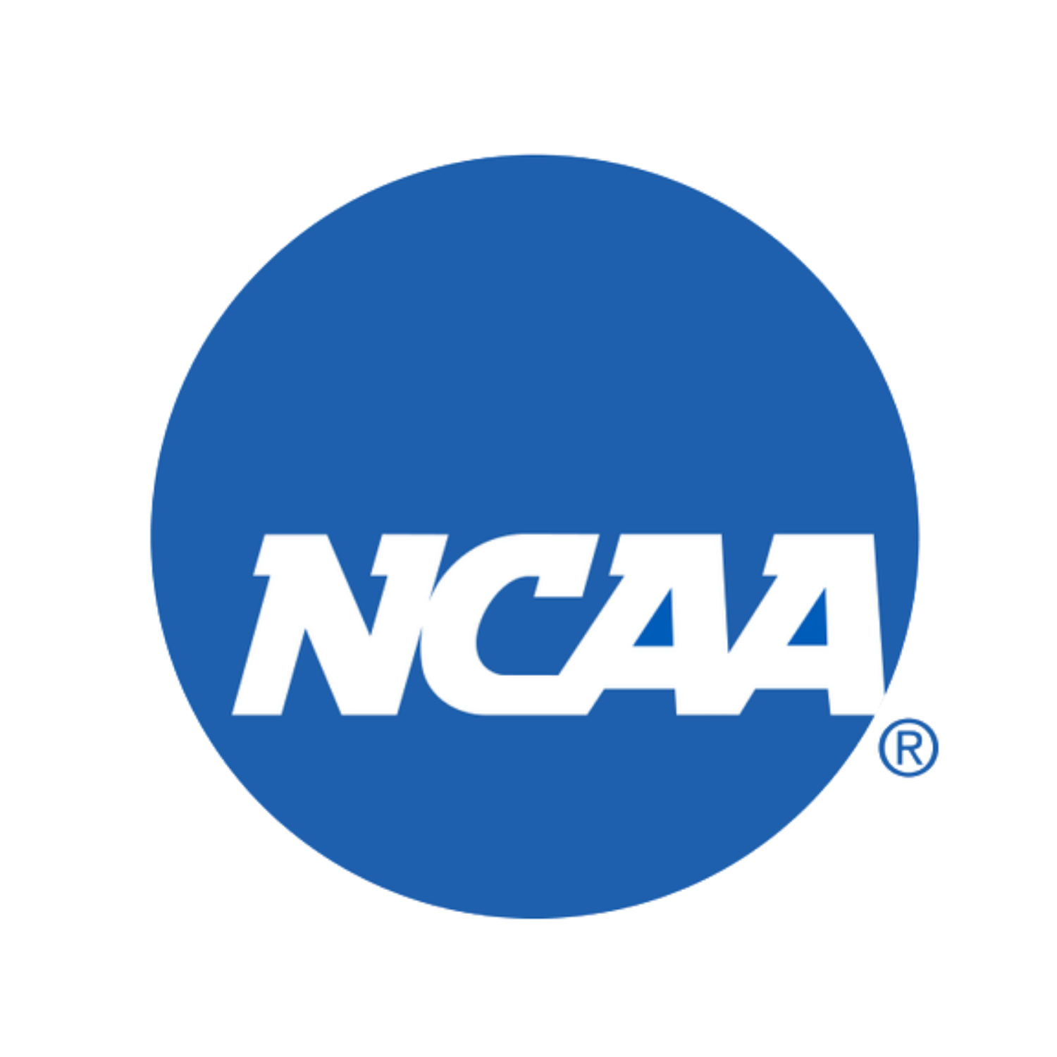 NCAA logo: white letters on a blue circle with a registered trademark symbol