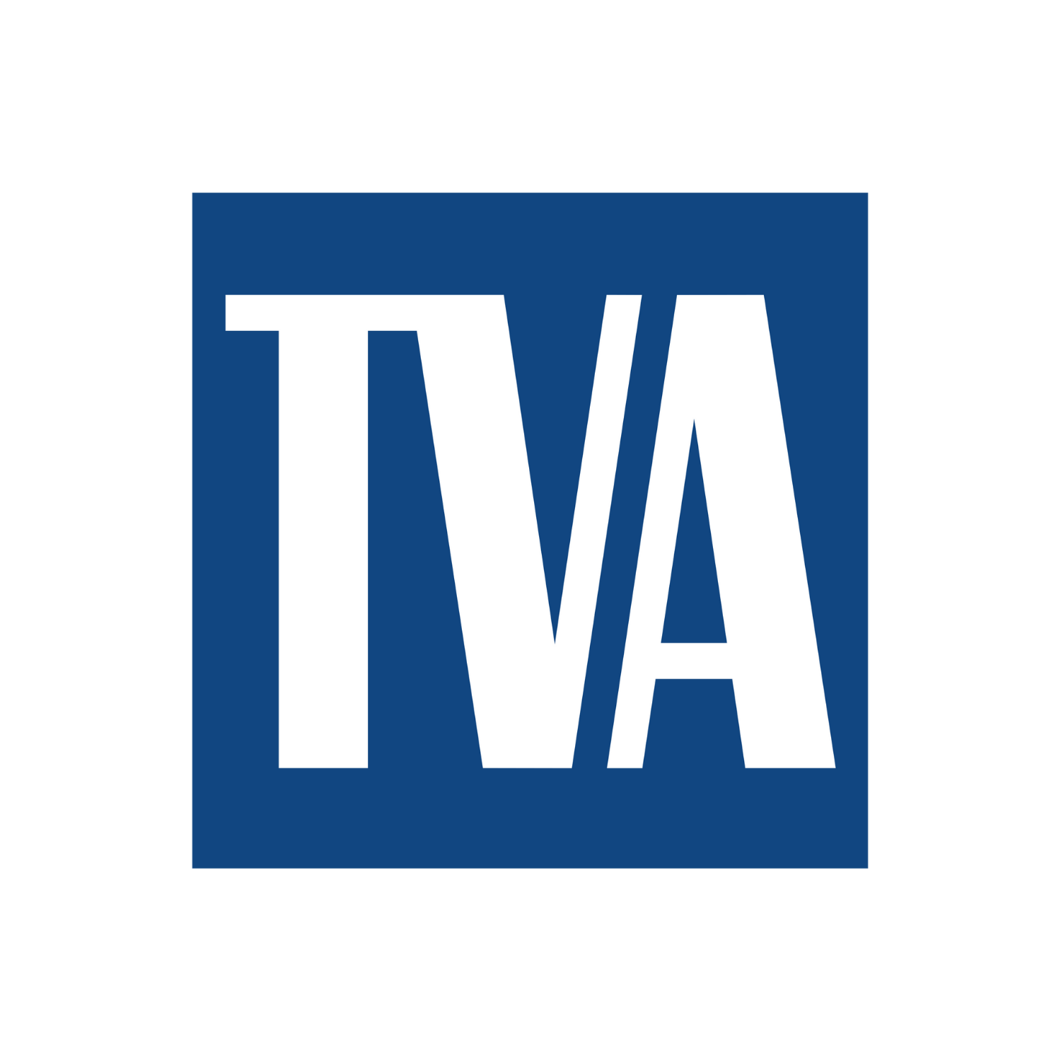 Blue square TVA logo with white letters on a blue background