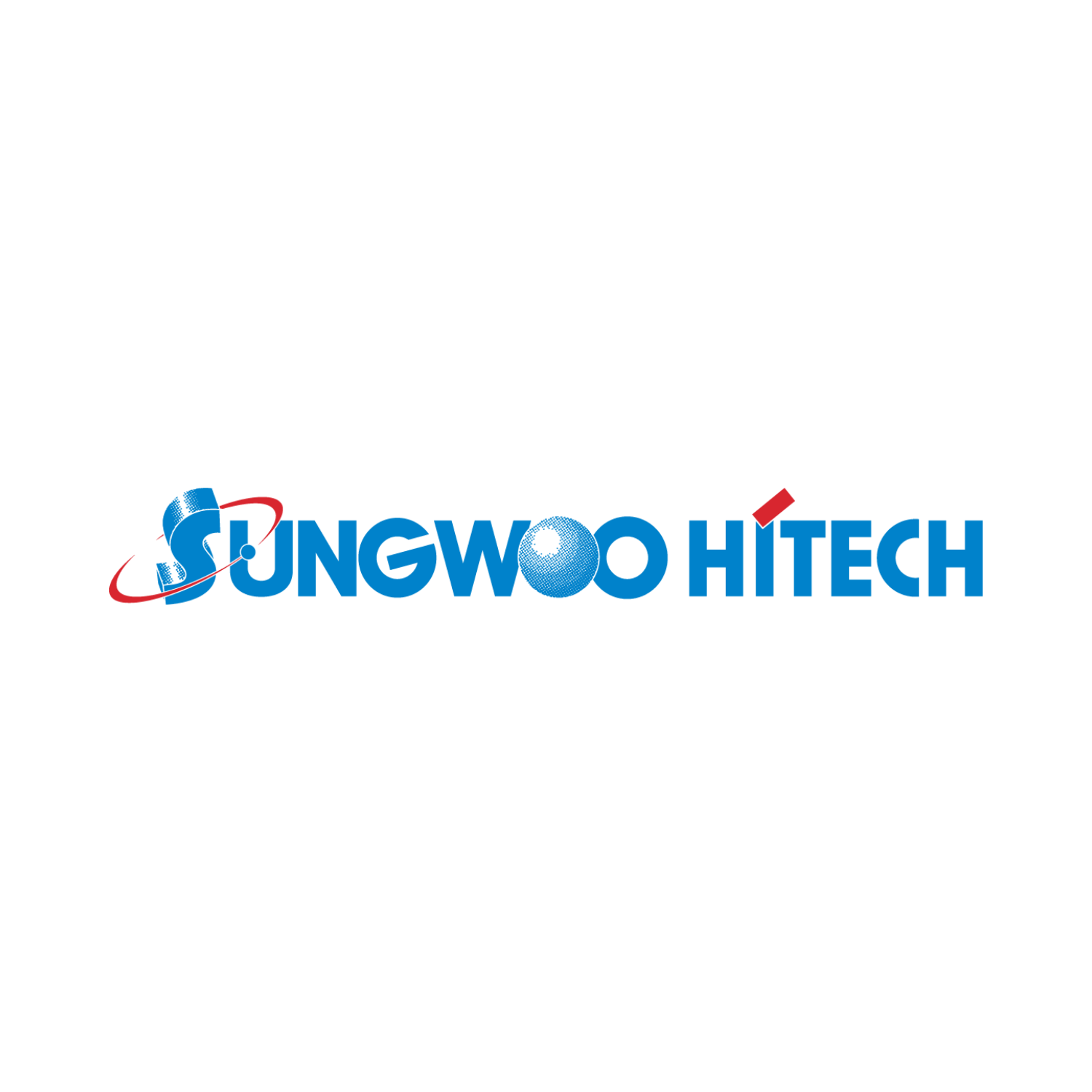 Sungwoo Hitech logo in blue and red on a white background
