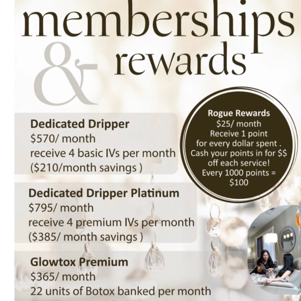 Memberships and rewards flyer listing pet food delivery plans and loyalty points in beige and brown.