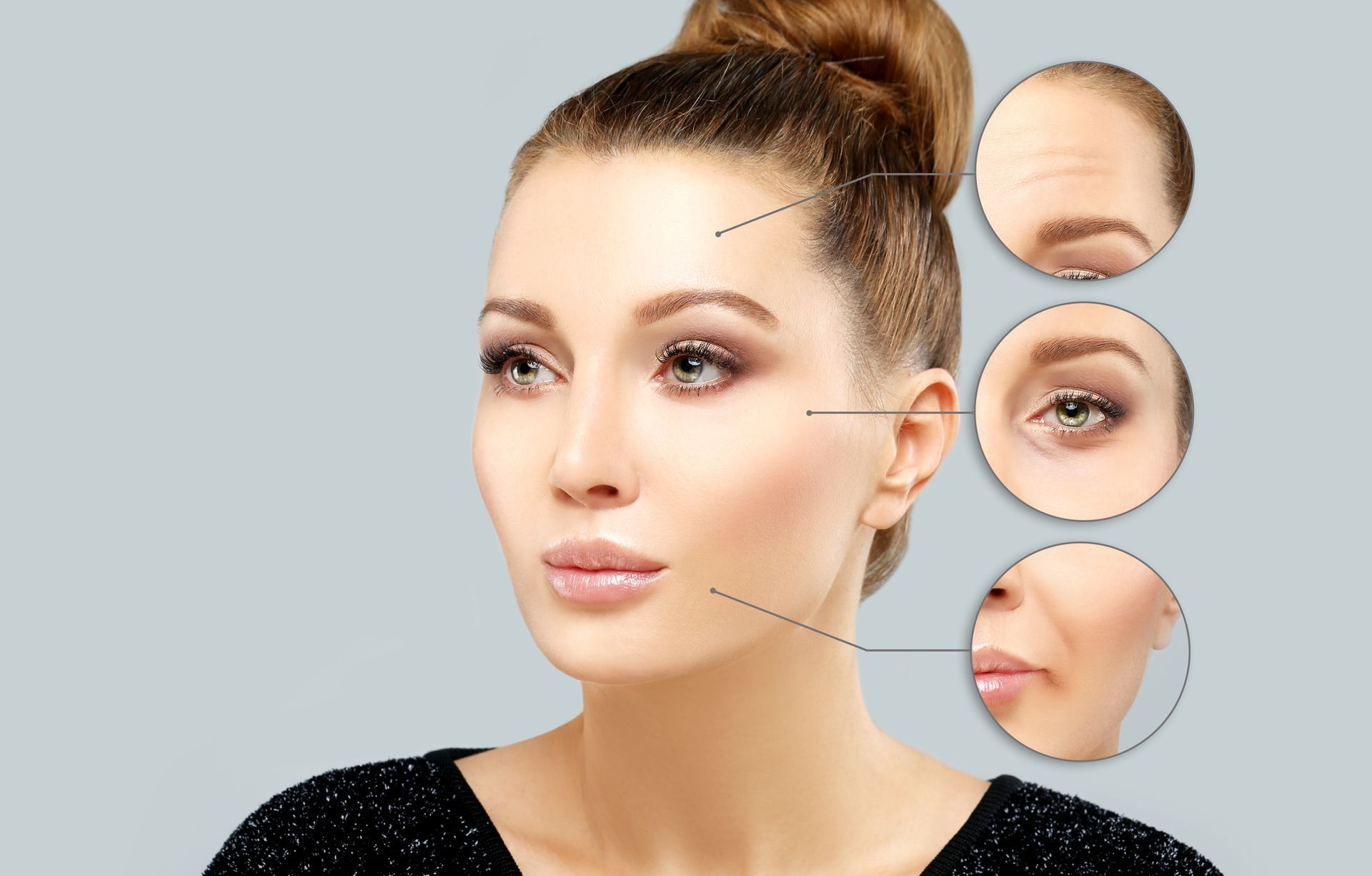 A woman 's face is shown before and after cosmetic procedures.