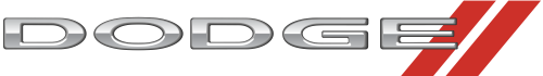 A close up of a dodge logo on a white background.