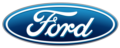 A blue and white ford logo on a white background.