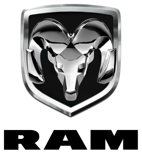 A ram logo with a ram head on it