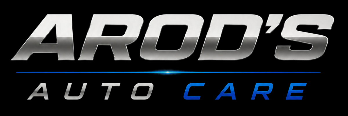Logo for "AROD'S Detailing": a blue car, pressure washer, and polisher with the company name in silver.