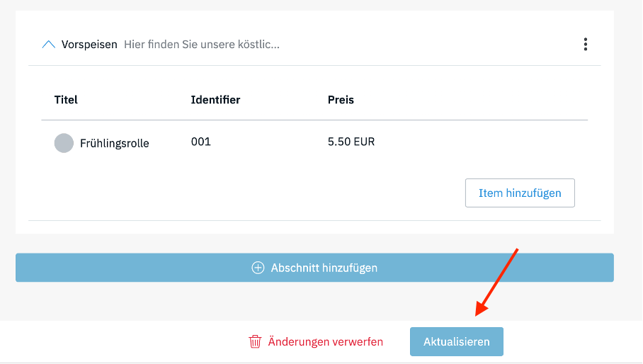 Ein Screenshot einer Website mit einem roten Pfeil, der auf eine Schaltfläche zeigt.