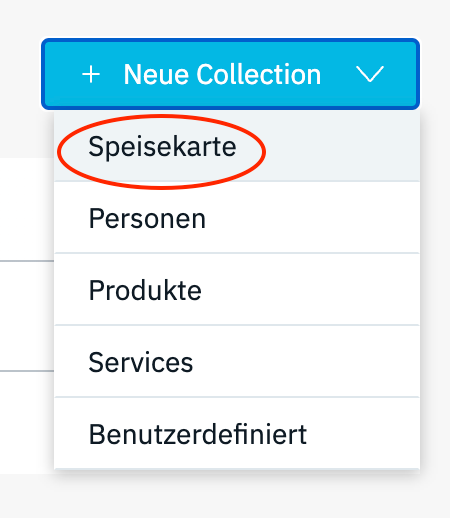 Ein blauer Button mit der Aufschrift „Neue Kollektion“