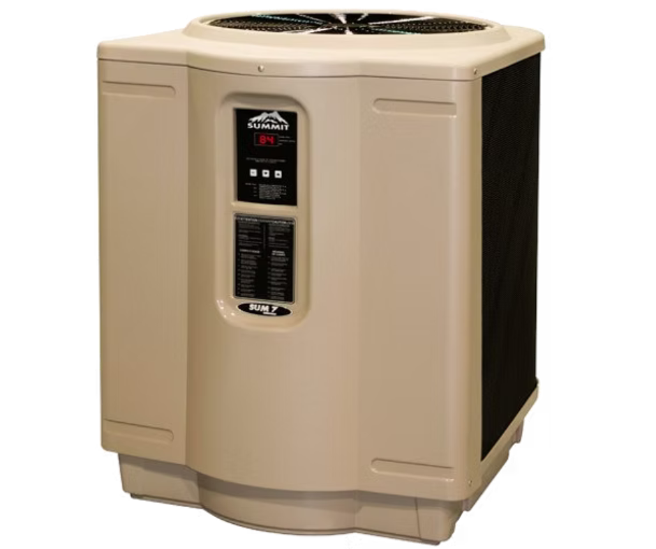 UnE thermopompe beige avec un affichage numérique à l'avant