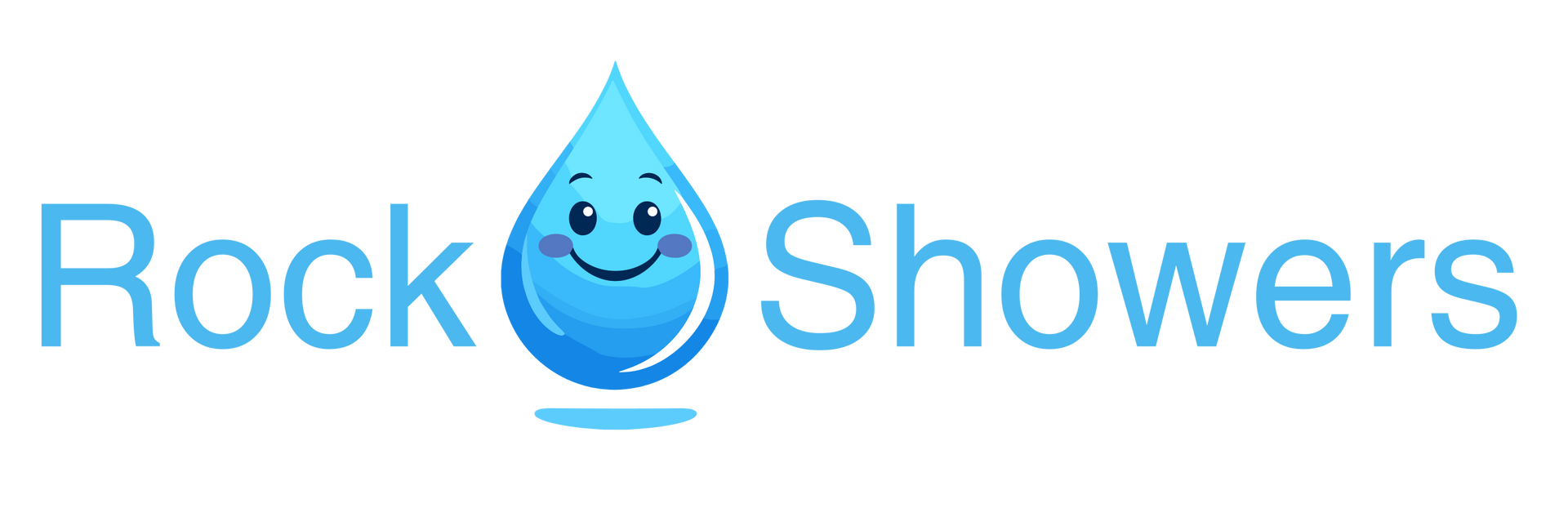Logo with a blue water droplet with a smiling face, text