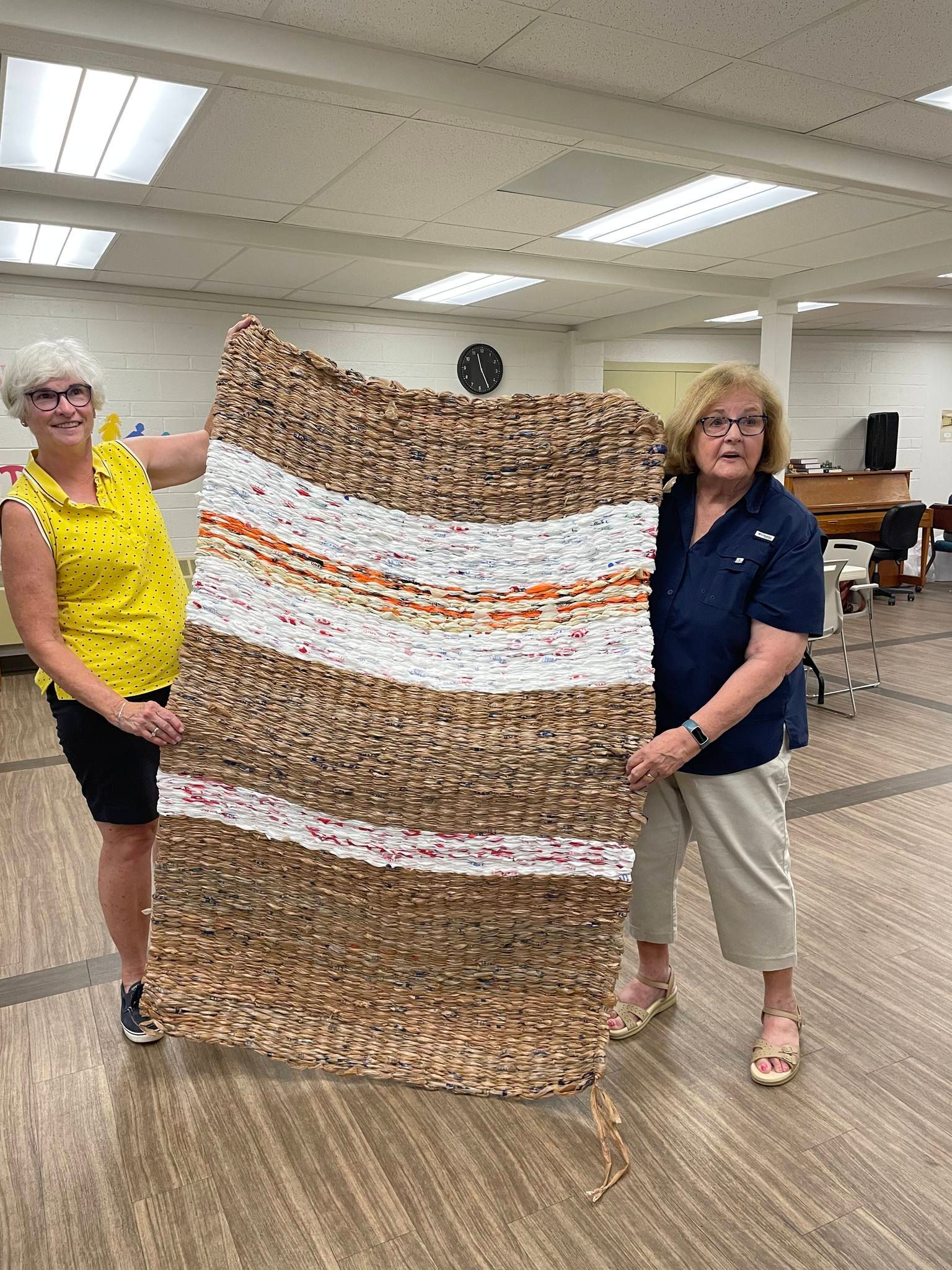 Mat made from used grocery bags