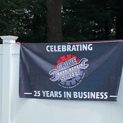 a banner that says celebrating 25 years in business
