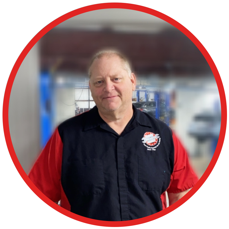 a man in a black and red shirt is in a red circle