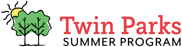 A logo for twin parks summer program with a tree and sun