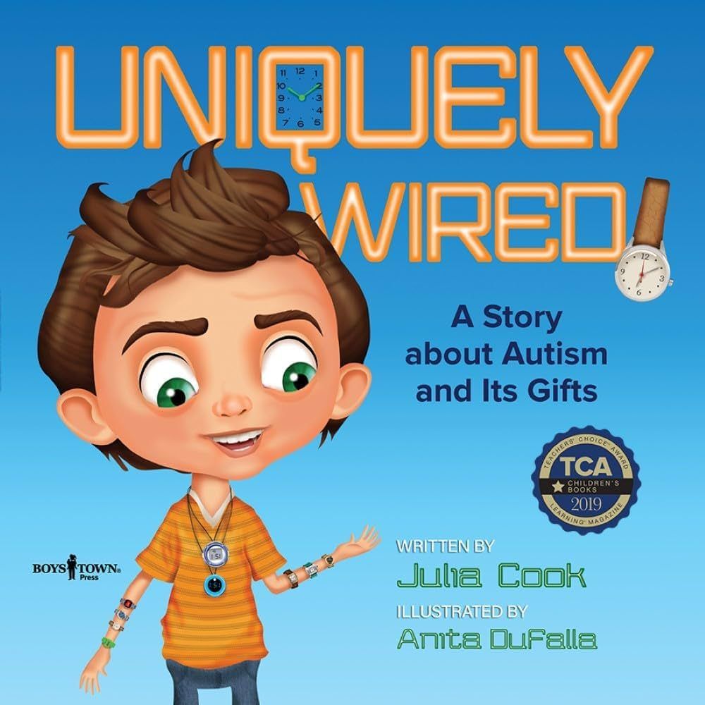 Book cover: Cartoon boy with autism. Title: