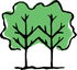 A drawing of two trees with green leaves on a white background.