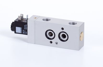 Silver pneumatic solenoid valve.