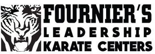 the logo for fournier 's leadership karate centers has a tiger on it .