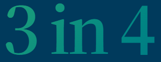 Green “3 in 4” text on a dark blue background