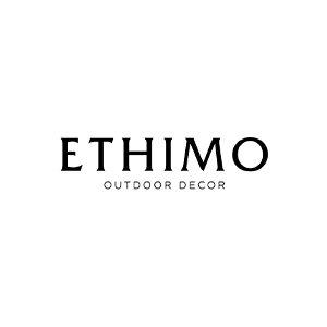 Logotipo de ETHIMO con las palabras “DECORACIÓN PARA EXTERIORES” sobre un fondo blanco.