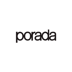 Logotipo negro de “porada” centrado sobre un fondo blanco.