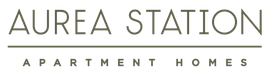 Aurea Station Apartment Homes logo in gray and gold text on a white background