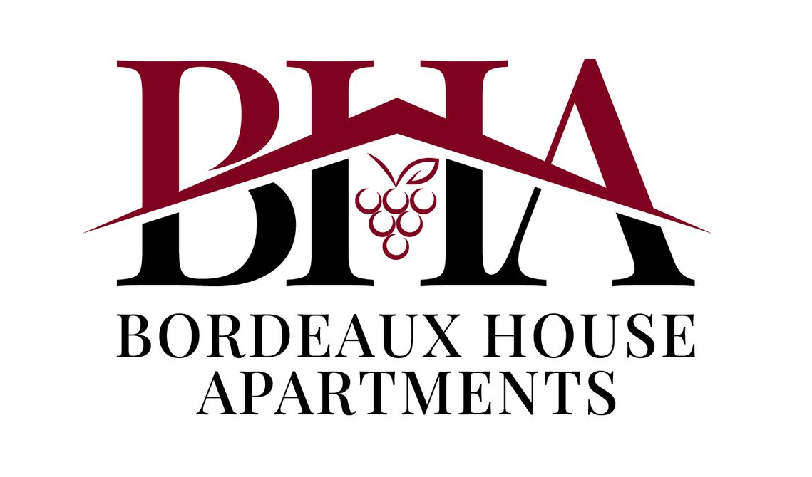 Bordeaux House Apartments logo. Dark text on top with light grey text on the bottom.