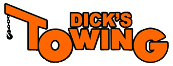 Dick's Towing logo in bold orange and black text with a tow hook icon on the left