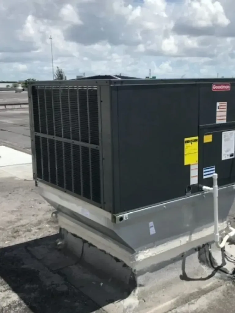 Goodman rooftop commercial HVAC unit installed for large-scale cooling system