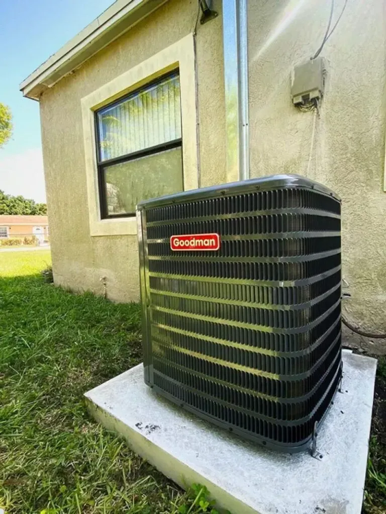 Goodman residential air conditioning unit installed for home cooling efficiency