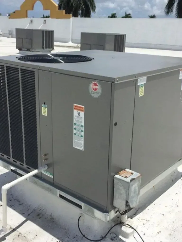 Rheem rooftop packaged HVAC system for commercial heating and cooling service
