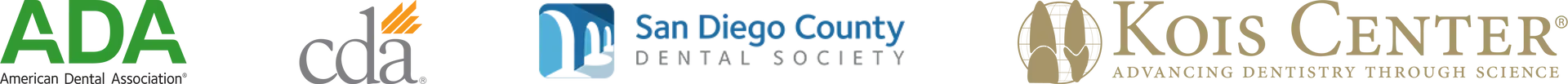 Logos of ADA, California Society of Periodontists, San Diego County, and KOIS CENTER.