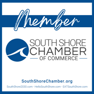 South Shore Chamber of Commerce member badge with blue and white logo and website text
