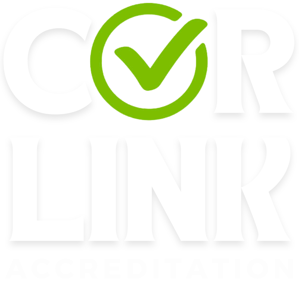 COR-LINK accreditation logo with a green checkmark inside a circle.