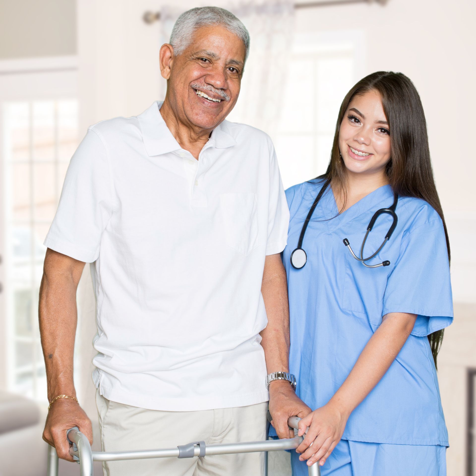Helper Reading With Elderly Man