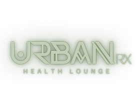 A logo for urban rx health lounge mobile IV services in houston, tx on a white background.
