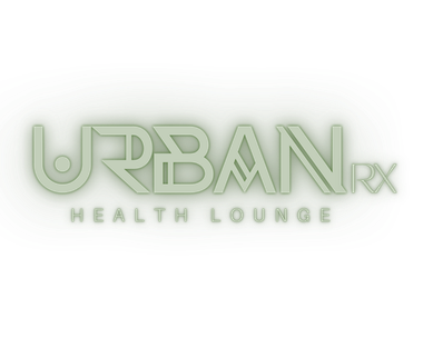 A logo for urban rx health lounge mobile IV services in houston, tx on a white background.