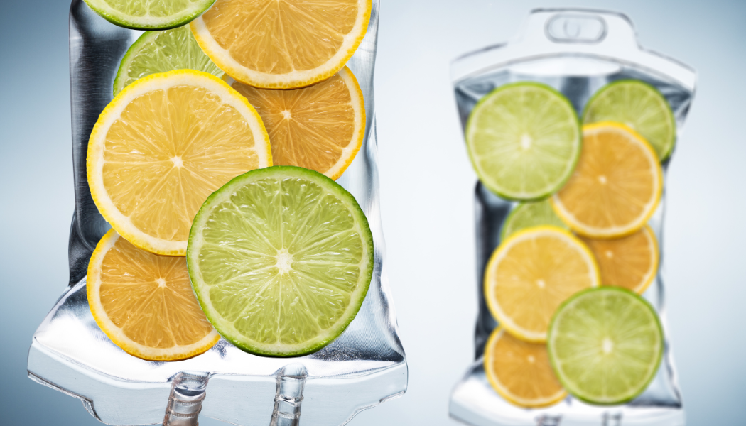 A bag filled with sliced lemons and limes from urbanrx health lounge in houston, tx