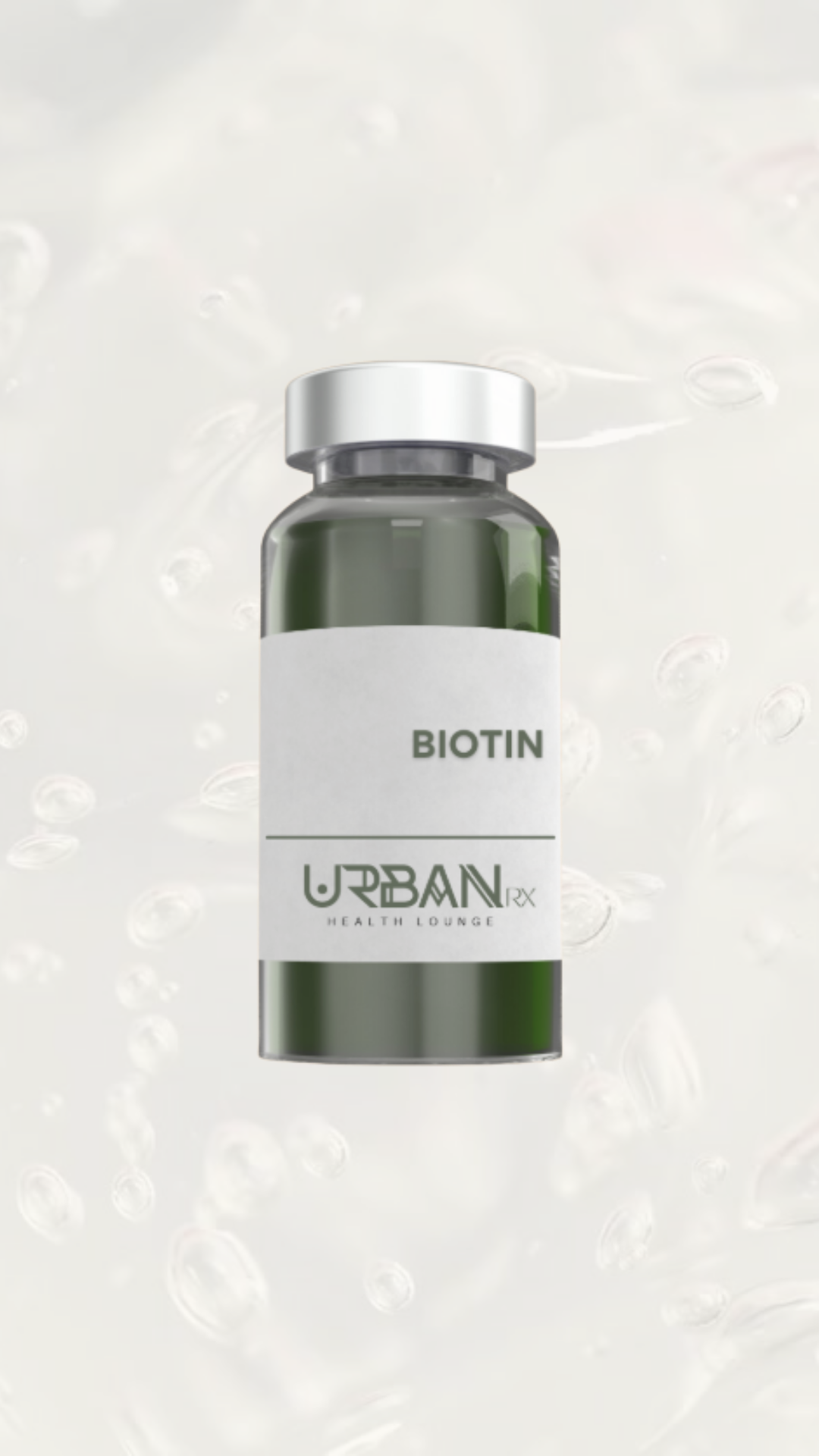 Vitamin Shot Bar Options A bottle of biotin is sitting on a white surface.