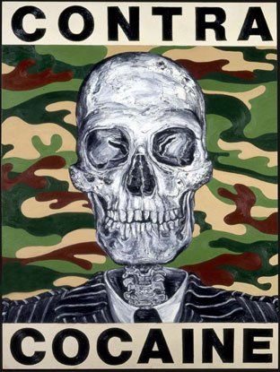 Painting of a skull with camouflage background.