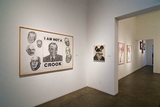 A room with a sign that says i am not a crook on it