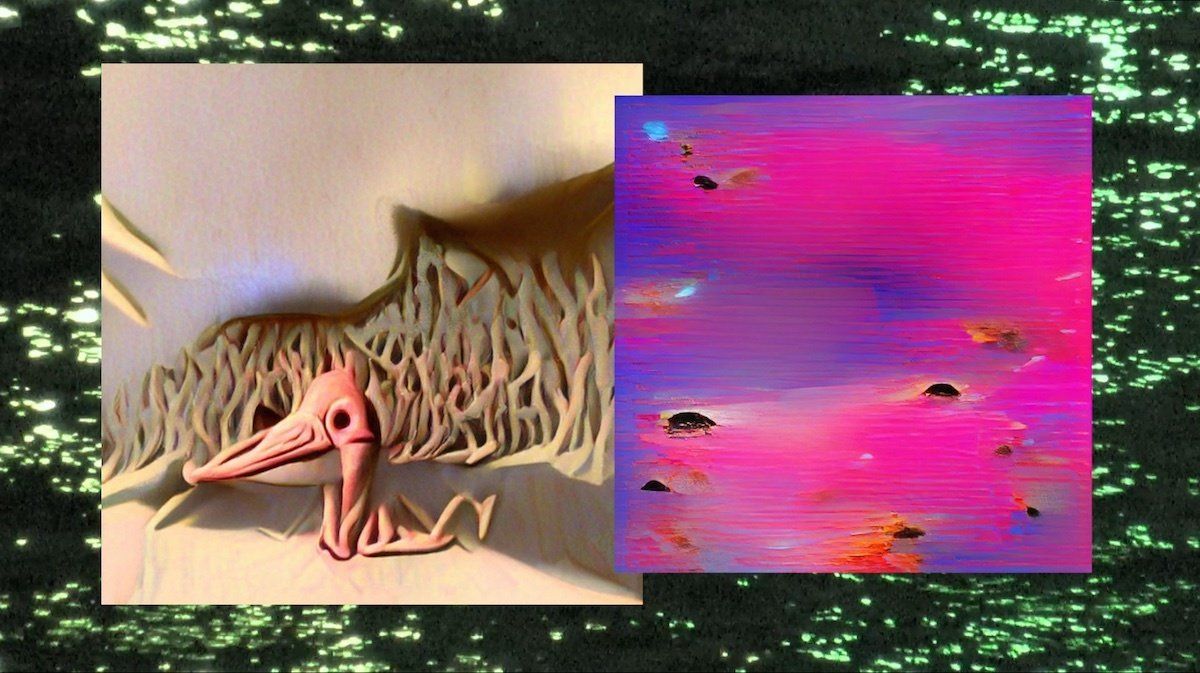 A painting of a bird and a painting of a landscape