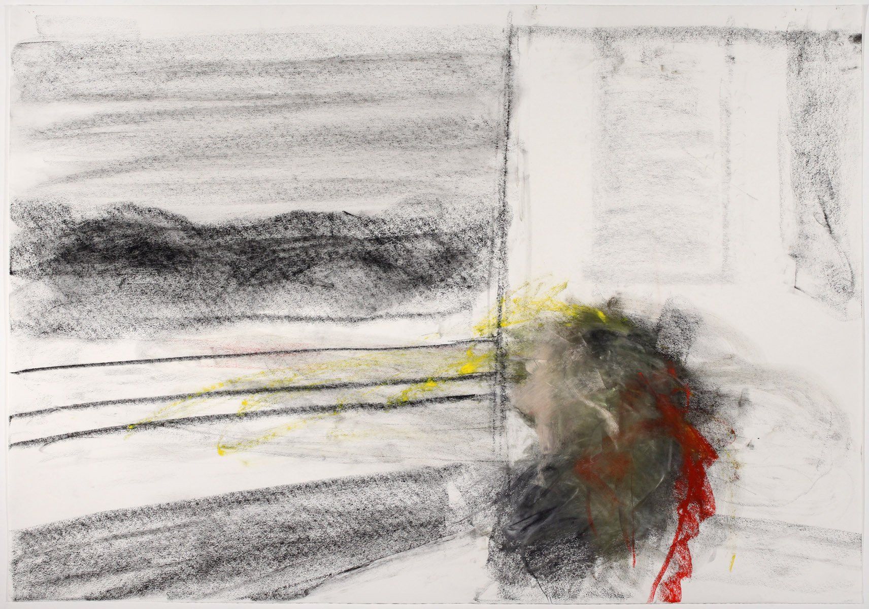 A painting of a person looking out a window